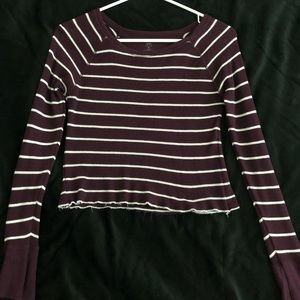 Gap Burgundy & White Cropped Full Sleeve